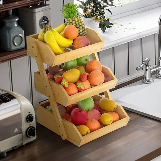 Panier à fruits et légumes en bambou à 3 niveaux.