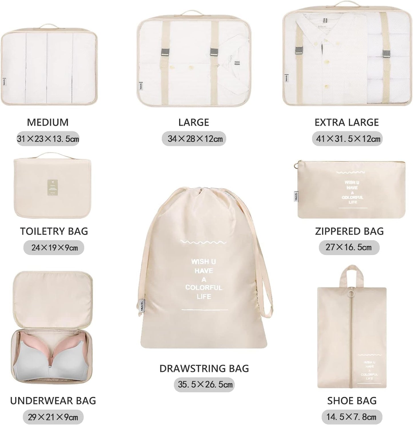 8Pcs Ensemble De Sacs De Voyage Pliables