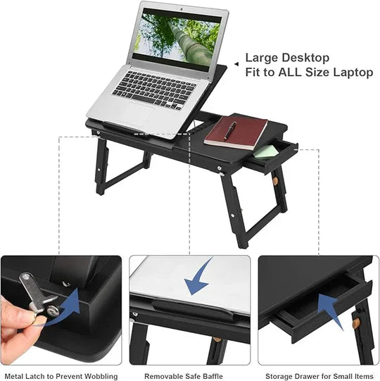Table d’Ordinateur Portable en Bambou – Polyvalente et Réglable.