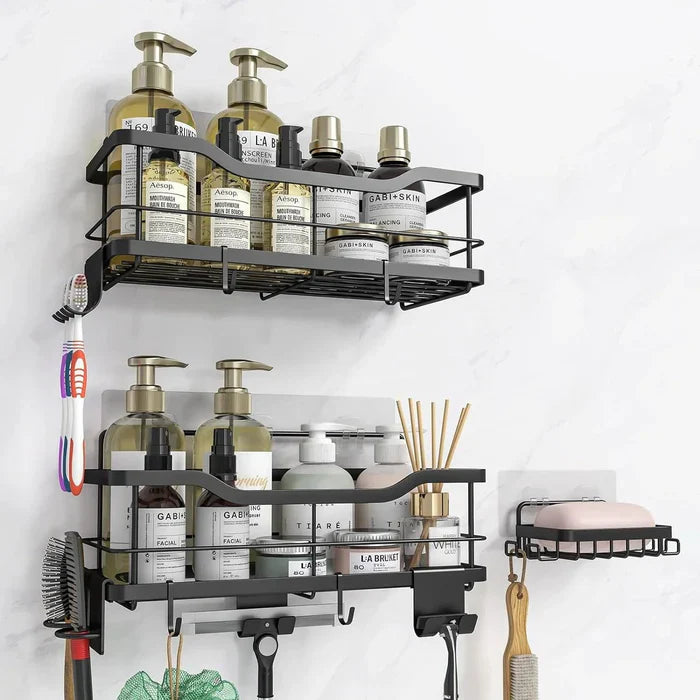 Caddie de douche noir antirouille avec crochet 3 PCS