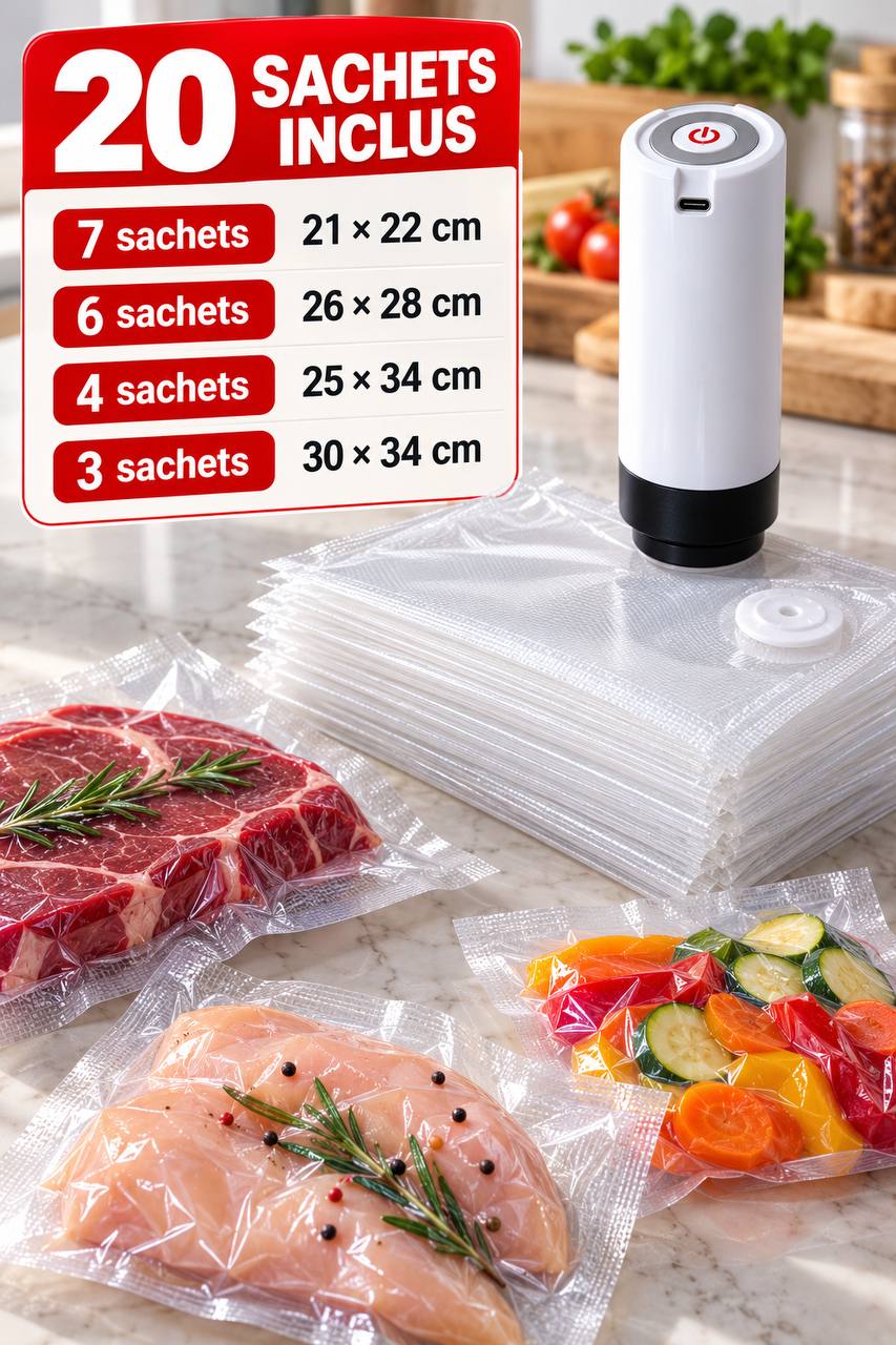 Kit Sous Vide Alimentaire 🔋 + 20 Sachets Inclus