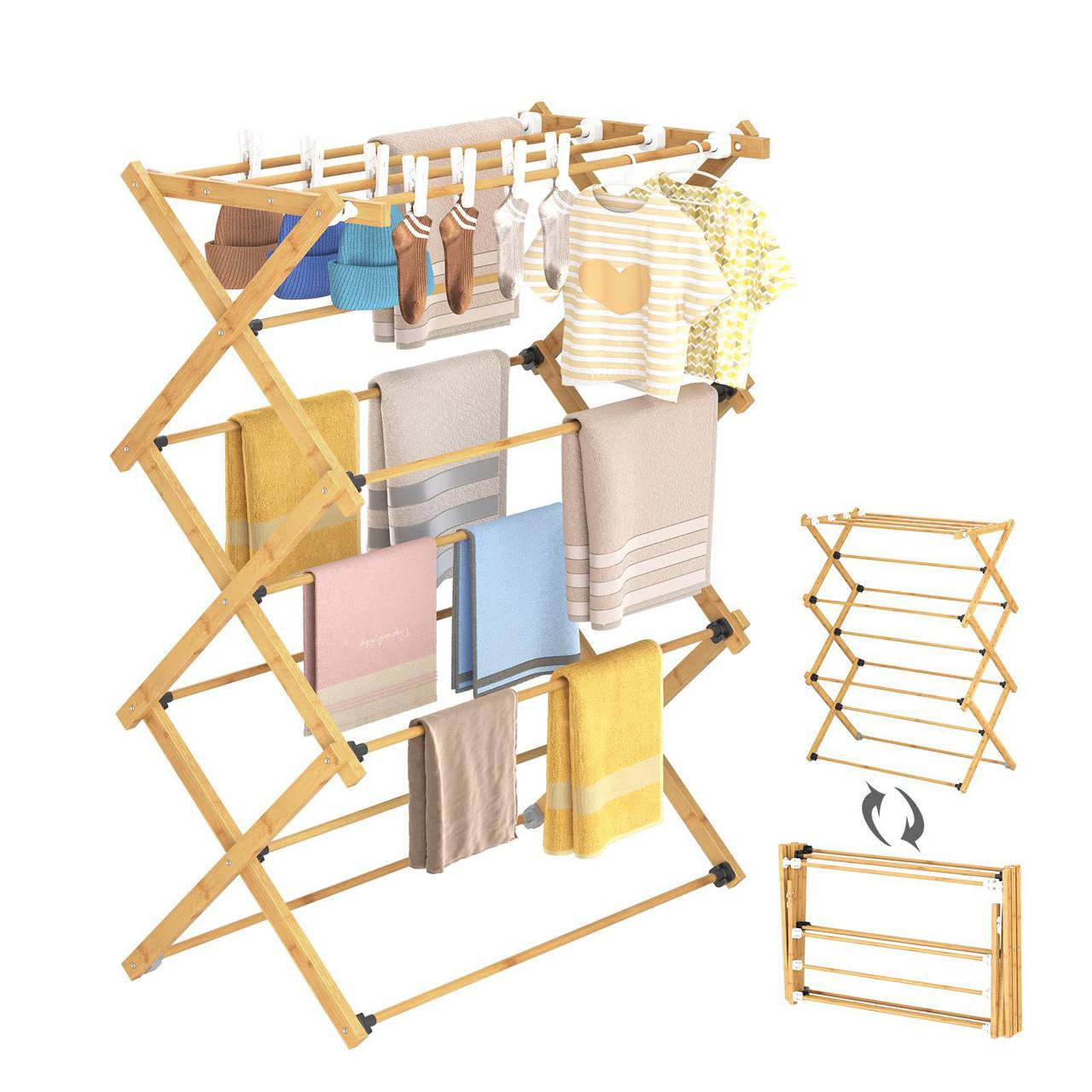 🧺 Séchoir à linge en bois – Pliable 🧺