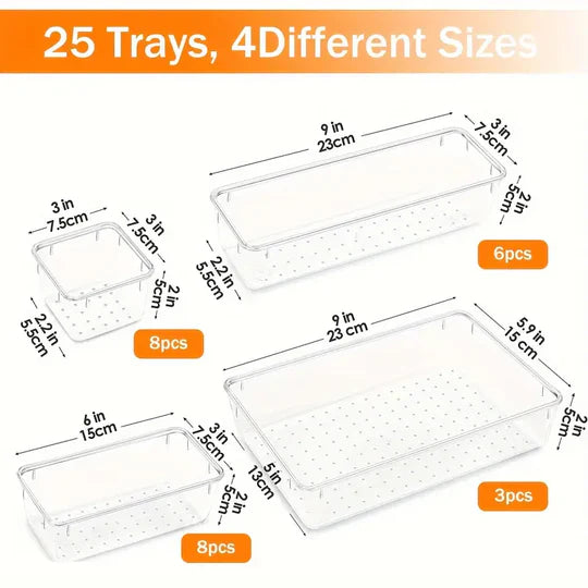 Ensemble de 25 Organisateurs de Tiroirs en Plastique